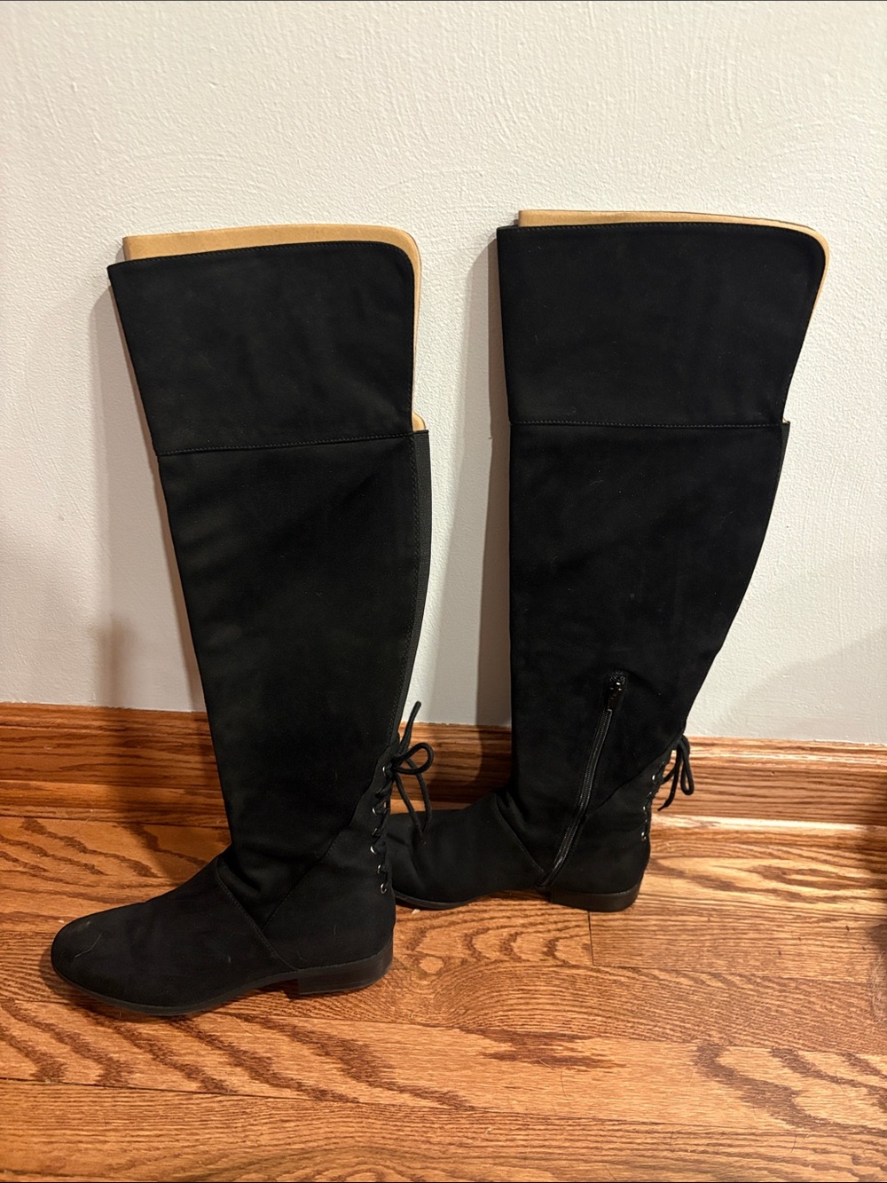 Kelly & Katie Black Over-the-Knee Lace-Back Boots
